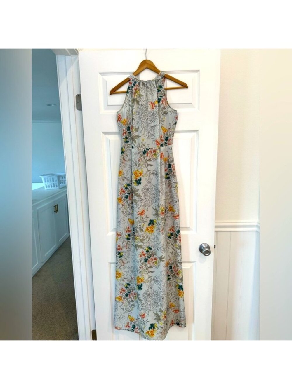 Trucco Floral Maxi Dress, Wedding Guest, Gray, Teal, Yellow, Pink - Small